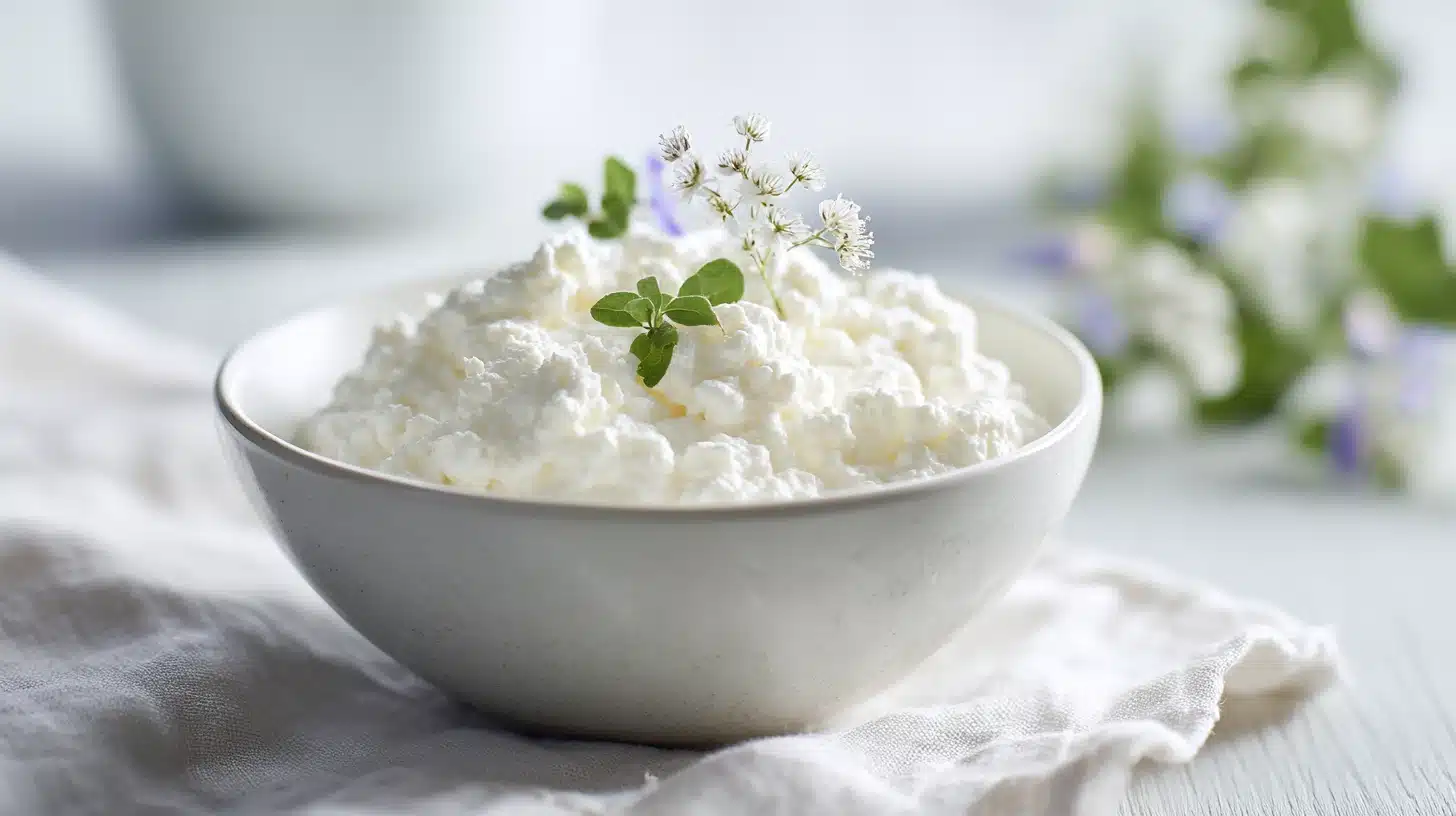 The Cottage Cheese Sleep Bowl That Might Actually Help You Sleep 17 Creamy cottage cheese sleep bowl with tart cherries, banana, and honey drizzle on marble