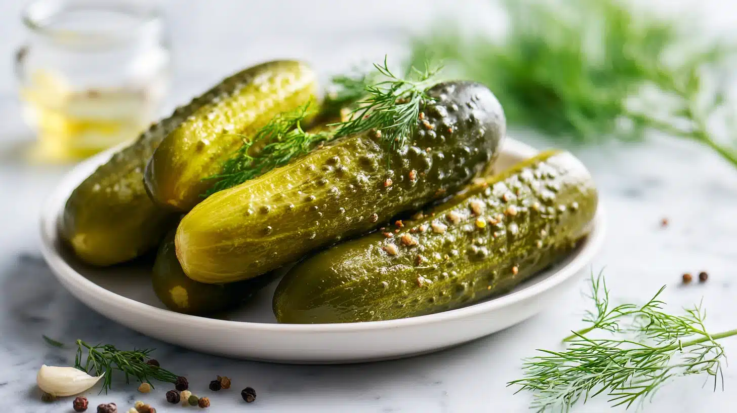 The Crispiest Homemade Dill Pickle Recipe (Refrigerator or Canned) 21 Homemade dill pickle recipe in a mason jar with garlic and fresh dill