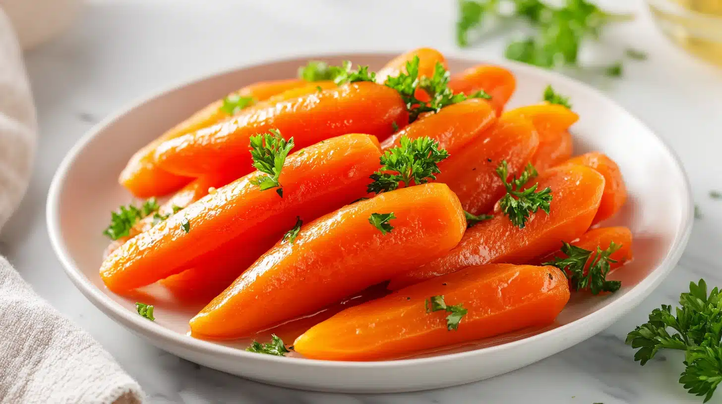 Garlic Brown Sugar Carrots: The Sweet and Savory Side Dish You'll Make on Repeat 20 Garlic brown sugar carrots glazed in a white skillet with parsley garnish