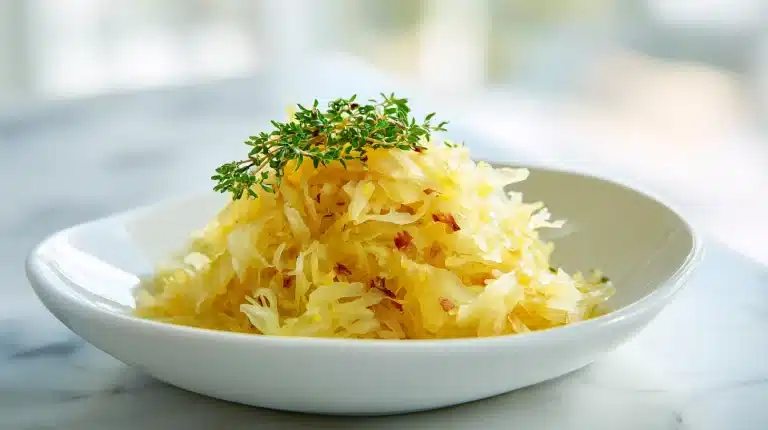 Homemade sauerkraut recipe in a quart mason jar with cabbage and sea salt on slate