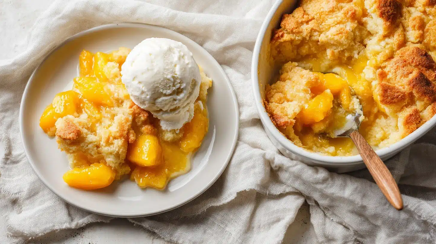 Joanna Gaines Peach Cobbler: The Magnolia Table Recipe That Never Fails 21 Joanna Gaines peach cobbler golden baked in dish with caramelized peaches