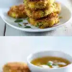 Crispy golden okra fritters on a white plate with tangy dipping sauce on a bright clean surface, okra fritters recipe southern living.