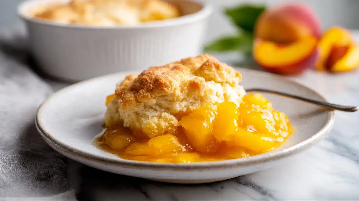 Paula Deen Peach Cobbler: The Buttery Southern Dessert You'll Make on Repeat 19 Paula deen peach cobbler with golden crust and juicy peach filling in white baking dish