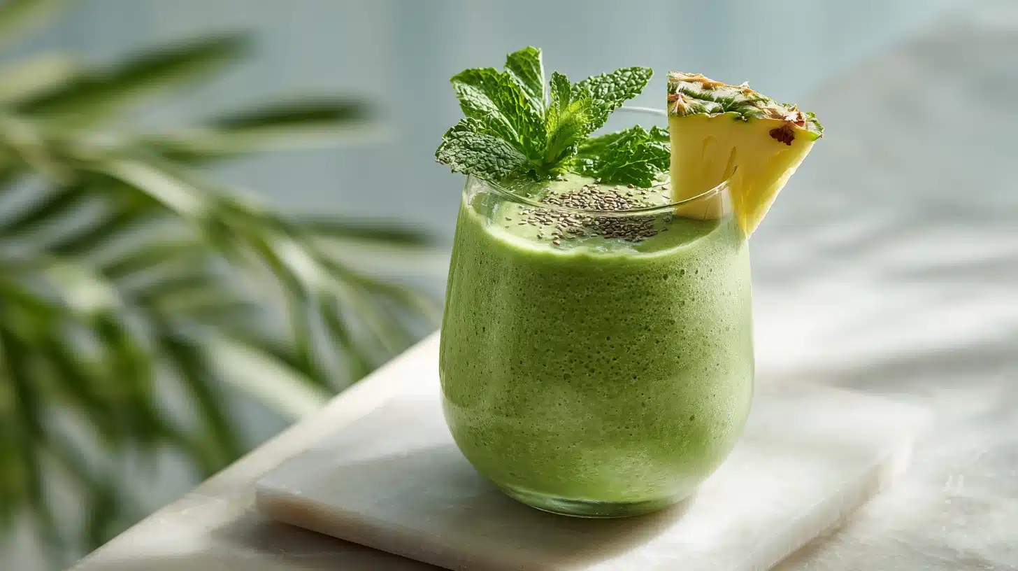 The Sleep Friendly Evening Smoothie That Actually Helps You Wind Down 18 Sleep friendly evening smoothie in a tall glass with tart cherries and cinnamon on rustic wood