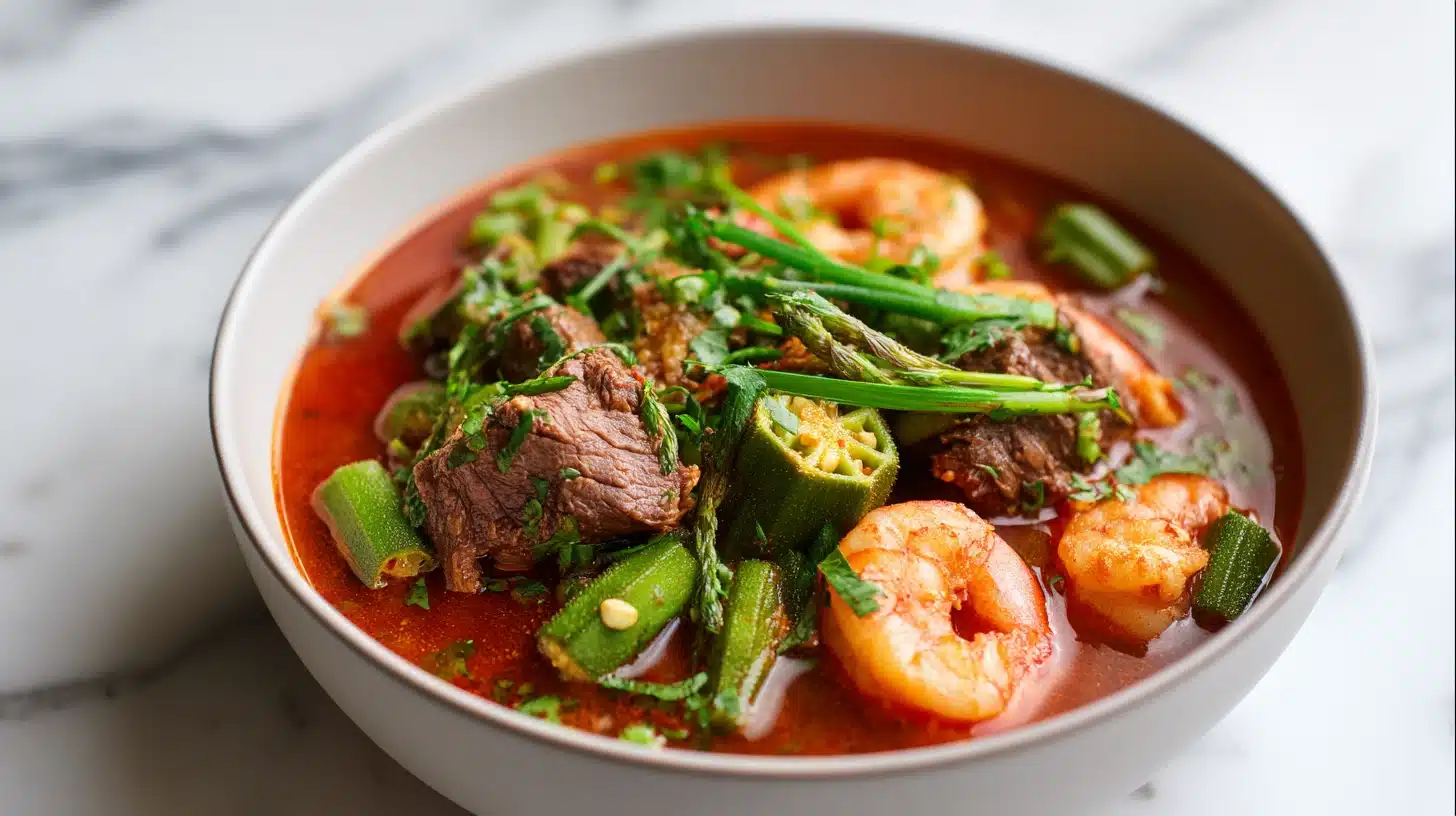 West African Okra Stew Recipe: Bold, Silky, and Ready in 55 Minutes 14 Bowl of west african okra stew recipe with beef, shrimp, and okra rounds