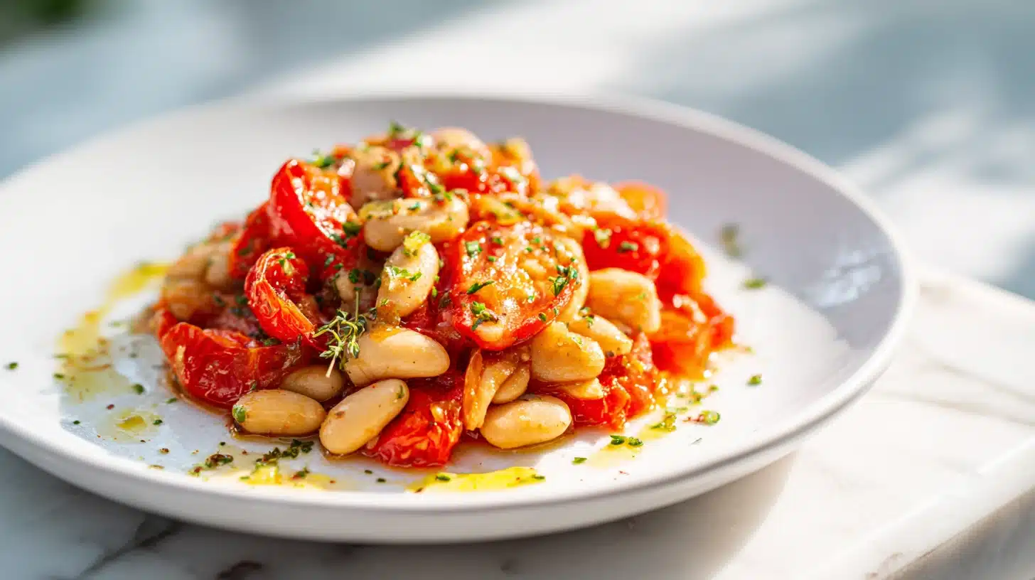 White Bean & Tomato Skillet: One Pan, Big Flavor, 28 Minutes 24 White Bean & Tomato Skillet in a cast iron pan with parsley and Parmesan garnish