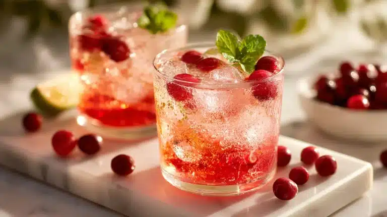 A glass of acv baking soda tonic with vinegar and baking soda nearby