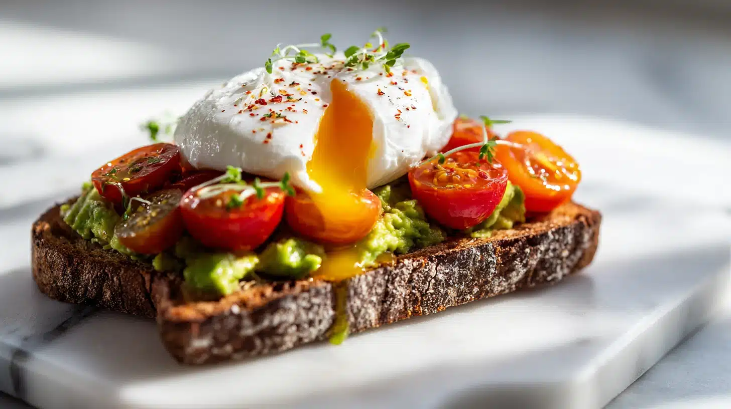 The Last Avocado Toast with Poached Egg Recipe You Will Ever Need 25 Avocado toast with poached egg featuring a runny yolk and flaky sea salt on sourdough.