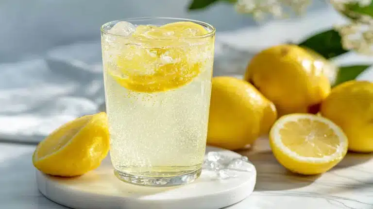 Baking soda recipe for weight loss in a tall glass with lemon