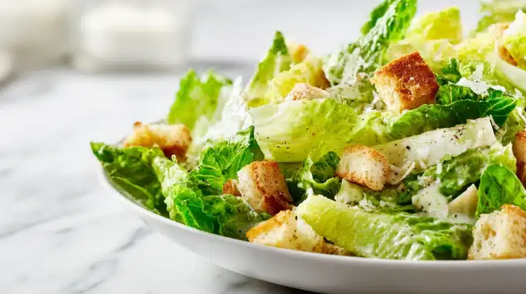 A complete and easy caesar salad recipe featuring romaine, croutons, and parmesan.