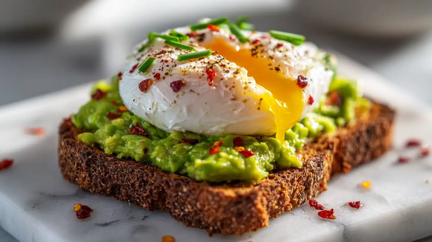 How to Make Perfect Sous Vide Poached Eggs Every Single Time 18 Sous vide poached eggs resting on avocado toast with runny yolks.